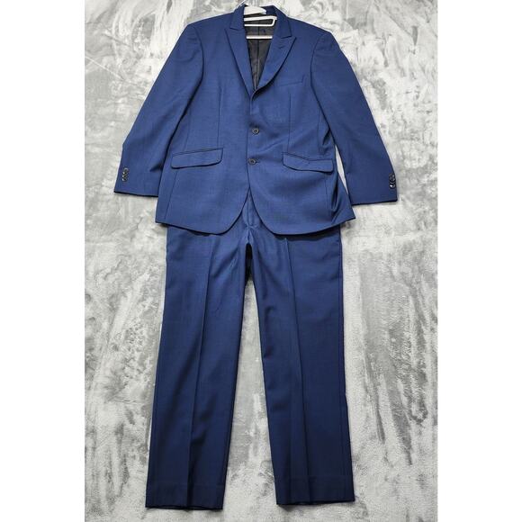 Arturo Calle Pant Suit Mens 42R W37L 27.5 Blue Wool Blend Basic Cut 2-Button‎